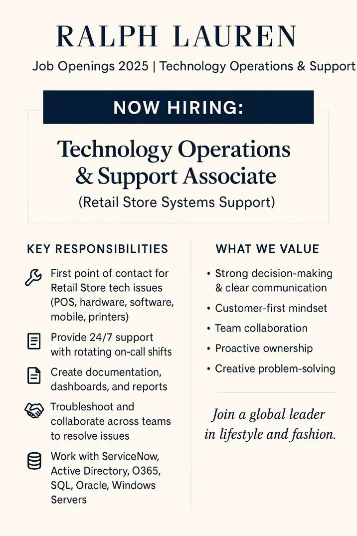 Ralph LaurenÊJob Openings 2025 | Tech Operations & Customer Support Jobs